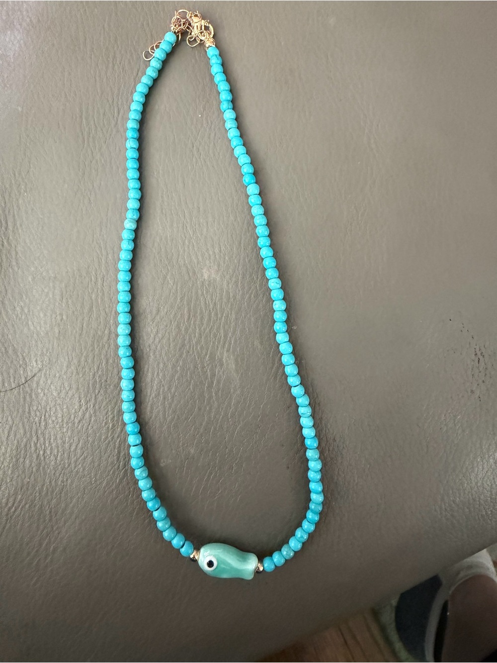 Turquoise Beaded Necklace with Eye Accent
